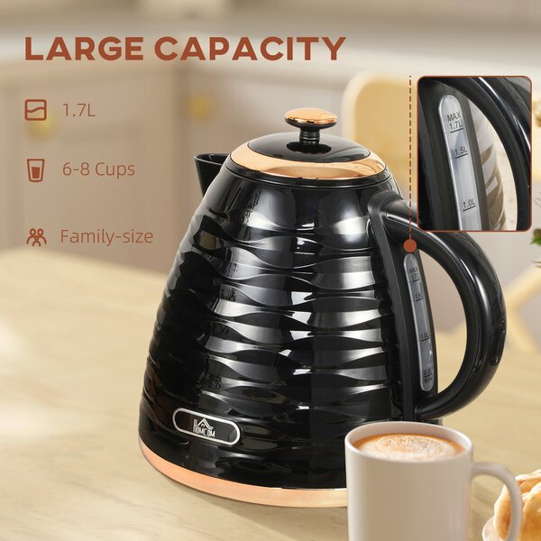 HOMCOM Electric Kettle, 1.7L, Fast Boil, 3kW Water Kettle with Removable Washable Anti-scale Filter, Auto Shut-off, Black Aosom UK