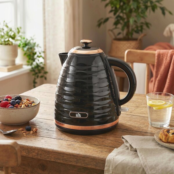HOMCOM Electric Kettle, 1.7L, Fast Boil, 3kW Water Kettle with Removable Washable Anti-scale Filter, Auto Shut-off, Black Aosom UK