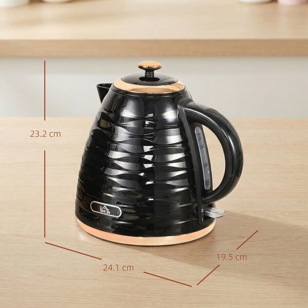 HOMCOM Electric Kettle, 1.7L, Fast Boil, 3kW Water Kettle with Removable Washable Anti-scale Filter, Auto Shut-off, Black Aosom UK