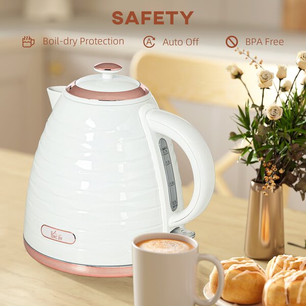HOMCOM Electric Kettle, 1.7L, Fast Boil, 3kW Water Kettle with Removable Washable Anti-scale Filter, Auto Shut-off, Cream White Aosom UK