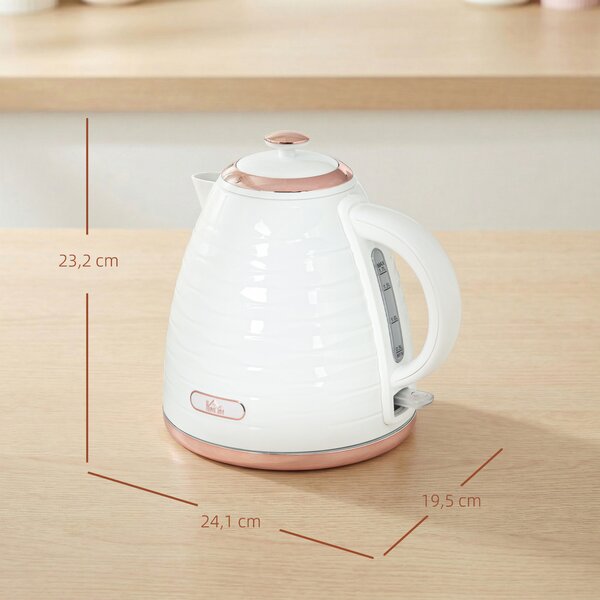 HOMCOM Electric Kettle, 1.7L, Fast Boil, 3kW Water Kettle with Removable Washable Anti-scale Filter, Auto Shut-off, Cream White Aosom UK