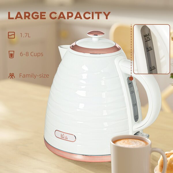 HOMCOM Electric Kettle, 1.7L, Fast Boil, 3kW Water Kettle with Removable Washable Anti-scale Filter, Auto Shut-off, Cream White Aosom UK
