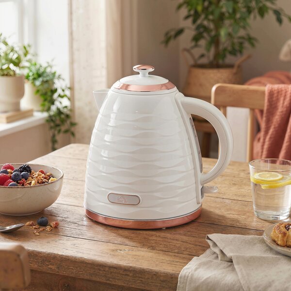 HOMCOM Electric Kettle, 1.7L, Fast Boil, 3kW Water Kettle with Removable Washable Anti-scale Filter, Auto Shut-off, Cream White Aosom UK