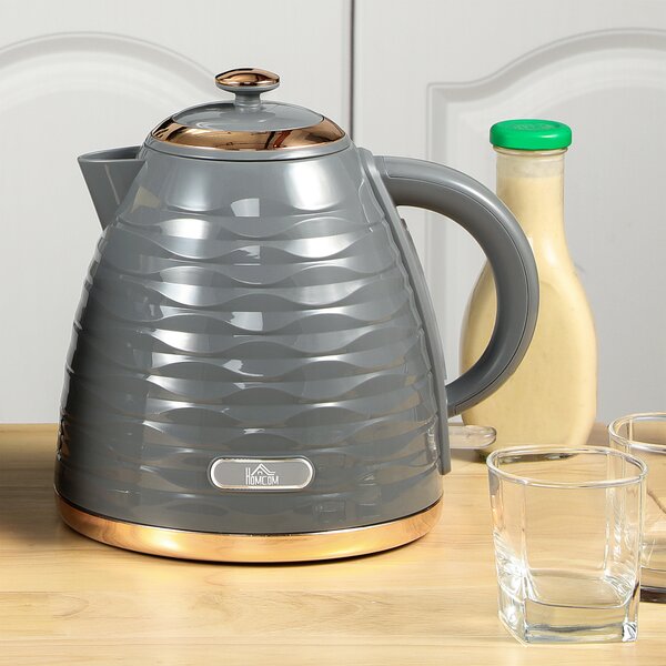 HOMCOM Electric Kettle, 1.7L, Fast Boil, 3kW Water Kettle with Removable Washable Anti-scale Filter, BPA Free, Grey Aosom UK