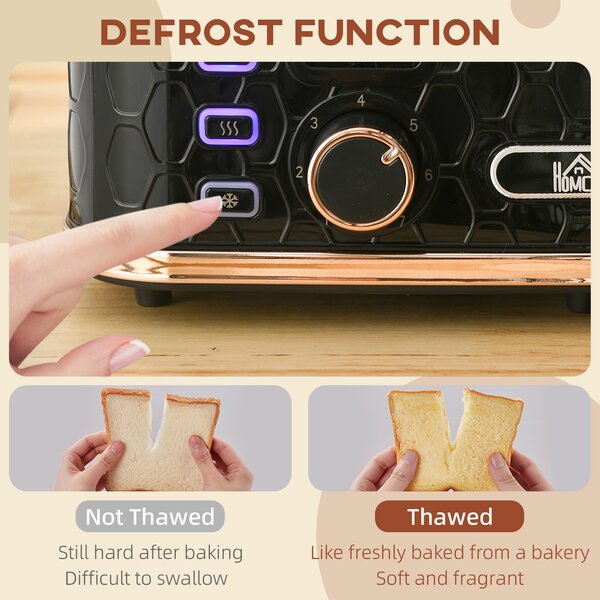 HOMCOM 4 Slice Toaster with 7 Browning Levels, High Lift, Reheat/Defrost/Cancel, Self-centring Function, Auto Off, 1600W, Black