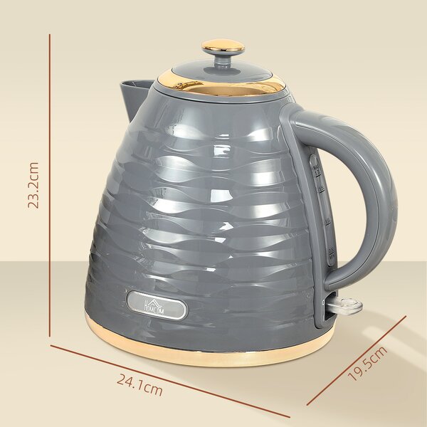 HOMCOM Electric Kettle, 1.7L, Fast Boil, 3kW Water Kettle with Removable Washable Anti-scale Filter, BPA Free, Grey Aosom UK