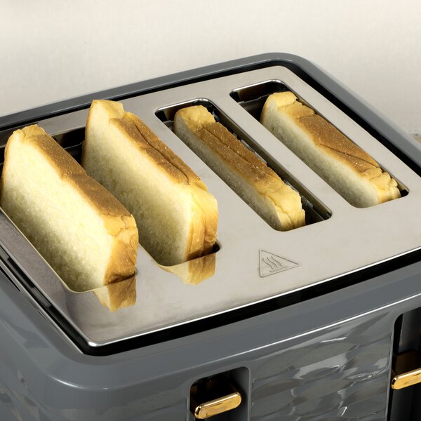 HOMCOM 4 Slice Toaster with 7 Browning Levels, High Lift, Reheat/Defrost/Cancel, Removable Crumb Tray, Auto Off, 1600W, Grey