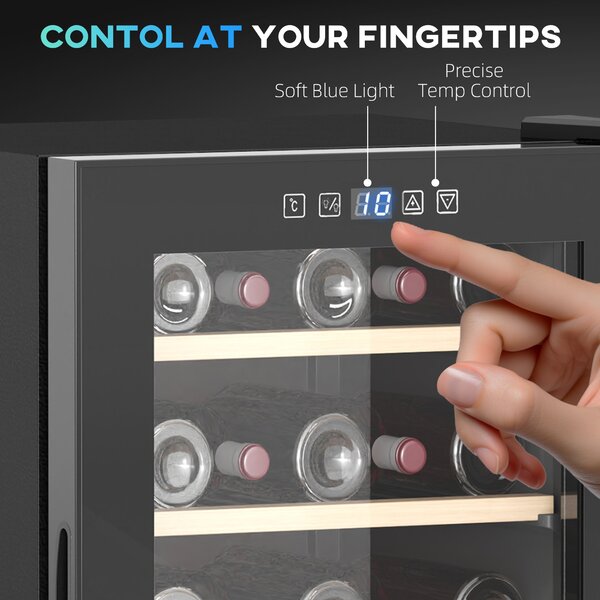 HOMCOM 41 Bottle Wine Fridge, 91L Wine Cooler with Glass Door, Touch Control, LED Light, Black Aosom UK