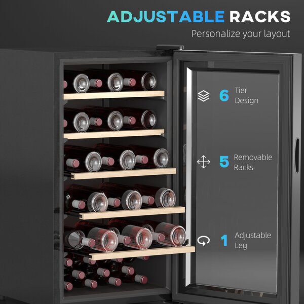 HOMCOM 41 Bottle Wine Fridge, 91L Wine Cooler with Glass Door, Touch Control, LED Light, Black Aosom UK
