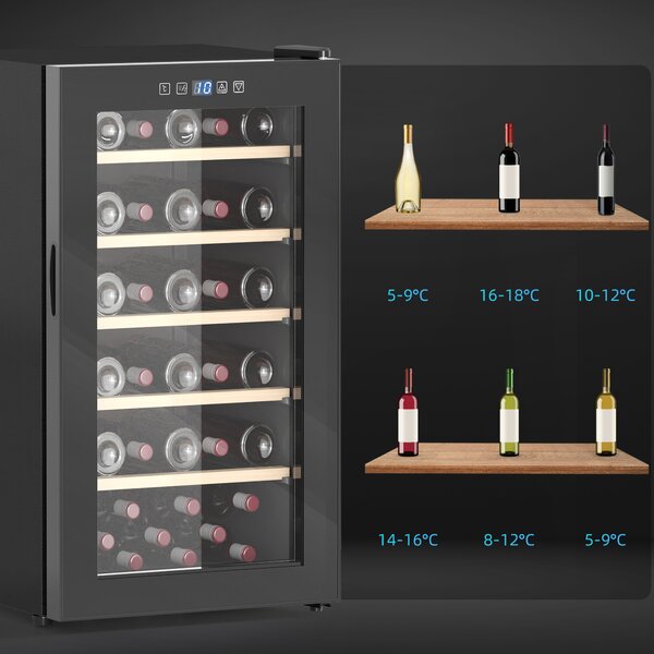 HOMCOM 41 Bottle Wine Fridge, 91L Wine Cooler with Glass Door, Touch Control, LED Light, Black Aosom UK