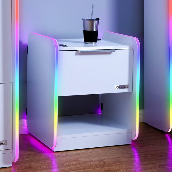 Electra Bedside Table with Wireless Charging and LED Lights White