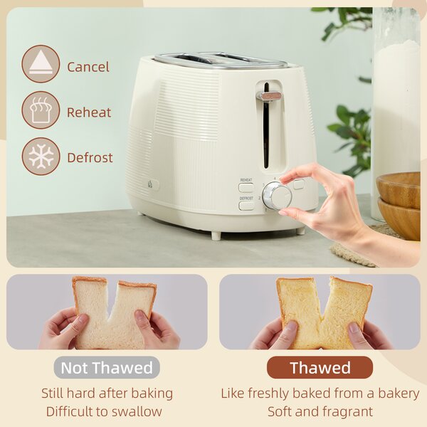 HOMCOM Kettle and Toaster Set, 1.7L 3000W Fast Boil Kettle & 2 Slice Toaster Kitchen Set with 7 Level Browning Controls, Cream White