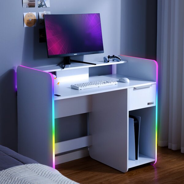 Electra Desk with Wirelesss Charging and LED Lights White