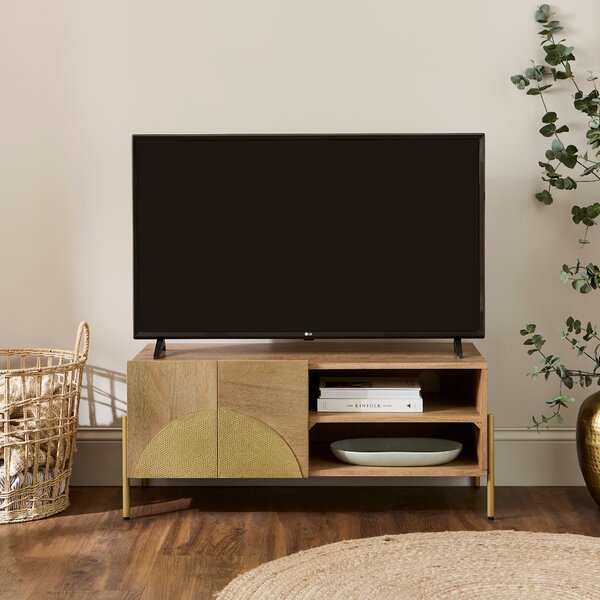 Zaneta Small TV Unit For TVs up to 42", Mango Wood and Brass Blue