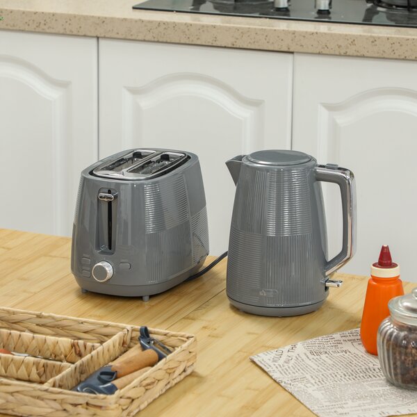 HOMCOM Kettle and Toaster Set, 1.7L 3000W Fast Boil Kettle & 2 Slice Toaster Kitchen Set with Defrost, Reheat, Boil-dry Protection, Grey