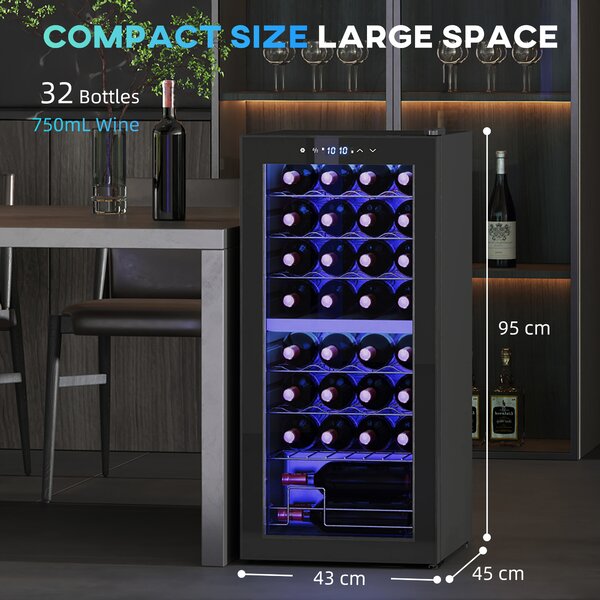 HOMCOM 32 Bottle Dual Zone 5-18℃ Wine Fridge - Black