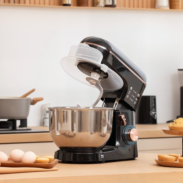 HOMCOM Stand Mixer for Baking, 5L Food Mixer with Dough Hook, Whisk, 6 Speeds and Pulse Setting, , Stainless Steel Bowl, Splash Guard, Black