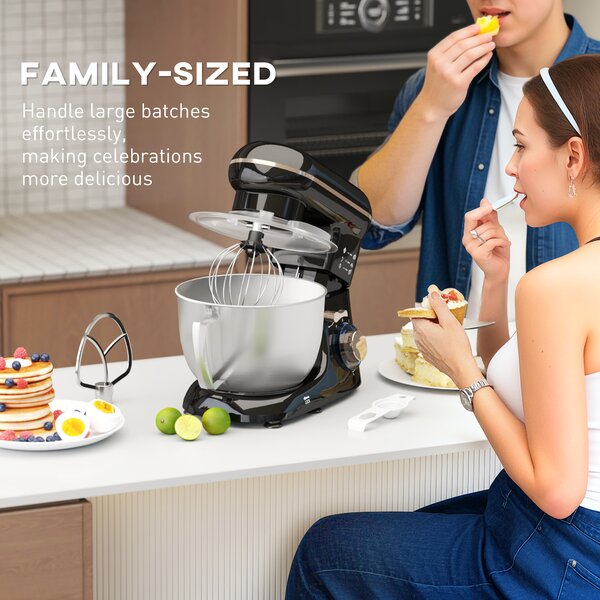 HOMCOM 1300W Kitchen Stand Mixer with Attachments & Accessories, for Baking and Cooking, Black Aosom UK