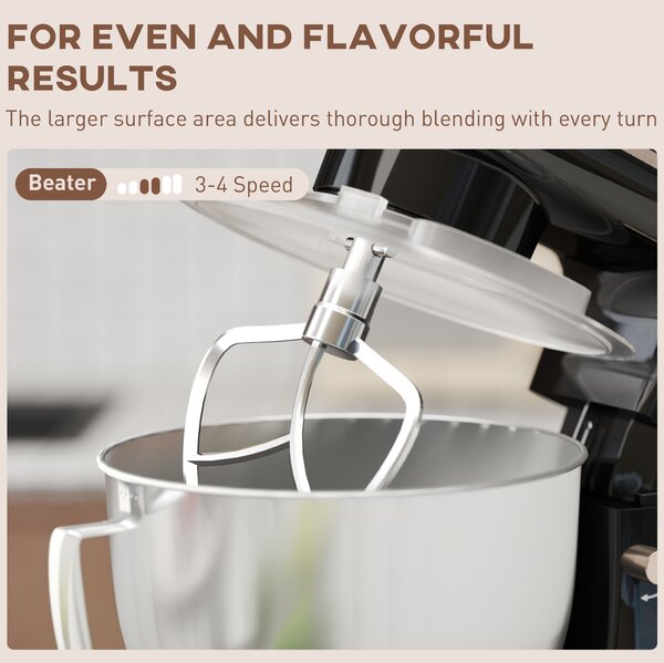 HOMCOM 1300W Kitchen Stand Mixer with Attachments & Accessories, for Baking and Cooking, Black Aosom UK