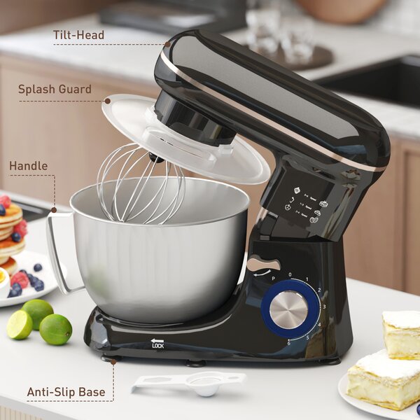 HOMCOM 1300W Kitchen Stand Mixer with Attachments & Accessories, for Baking and Cooking, Black Aosom UK