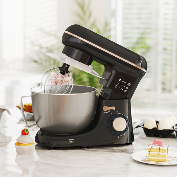 HOMCOM 1300W Kitchen Stand Mixer with Attachments & Accessories, for Baking and Cooking, Black Aosom UK