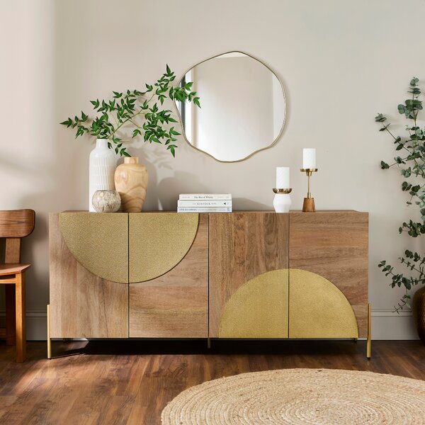 Zaneta Large Sideboard, Mango Wood and Brass Oak