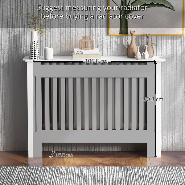 HOMCOM Modern Minimalist Radiator Cover, MDF Construction, Contemporary Design, 112x81x19cm, Pure White Aosom UK