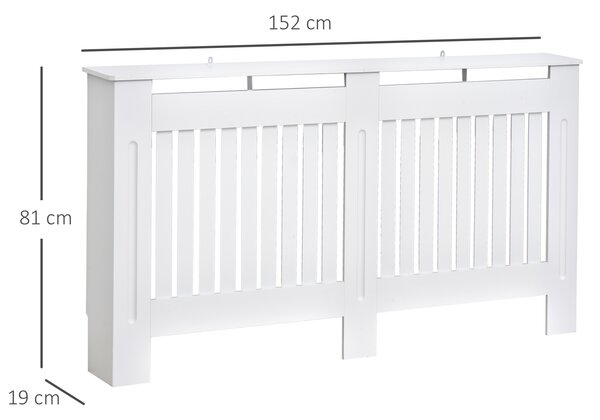 HOMCOM Slatted Radiator Cover Painted Cabinet MDF Lined Grill in White (152L x 19W x 81H cm)