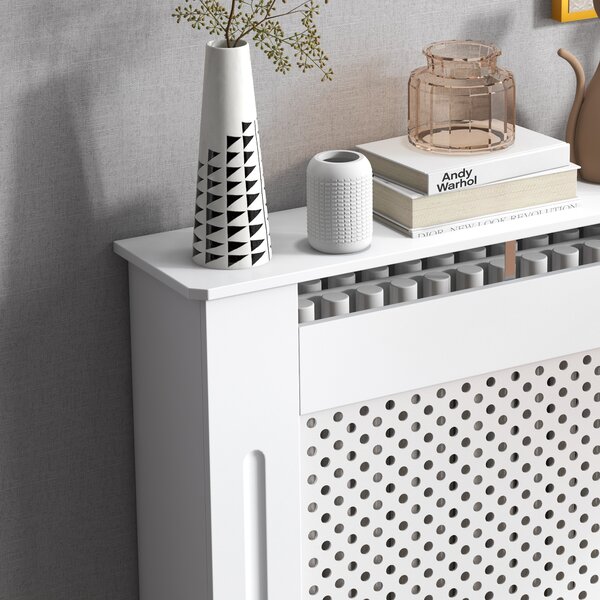 HOMCOM Modern Radiator Cover, Wooden Heating Cabinet, Grill Style Diamond Design, Painted White, Small Aosom UK