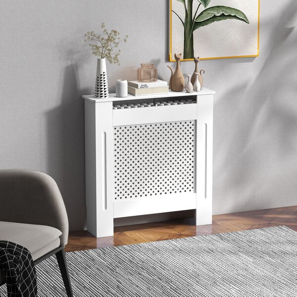 HOMCOM Modern Radiator Cover, Wooden Heating Cabinet, Grill Style Diamond Design, Painted White, Small Aosom UK