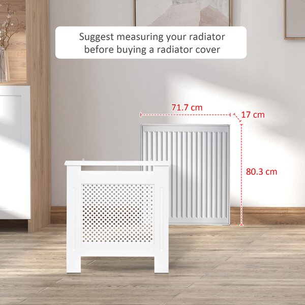HOMCOM Modern Radiator Cover, Wooden Heating Cabinet, Grill Style Diamond Design, Painted White, Small Aosom UK