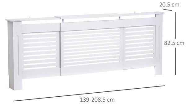 HOMCOM MDF Extendable Radiator Cover Cabinet Shelving Home Office Slatted Design White 139-208.5L x 20.5W x 82.5H cm Aosom UK