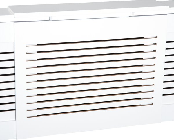 HOMCOM MDF Extendable Radiator Cover Cabinet Shelving Home Office Slatted Design White 139-208.5L x 20.5W x 82.5H cm Aosom UK