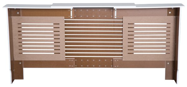 HOMCOM MDF Extendable Radiator Cover Cabinet Shelving Home Office Slatted Design White 139-208.5L x 20.5W x 82.5H cm Aosom UK