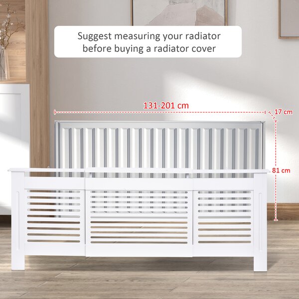 HOMCOM MDF Extendable Radiator Cover Cabinet Shelving Home Office Slatted Design White 139-208.5L x 20.5W x 82.5H cm Aosom UK