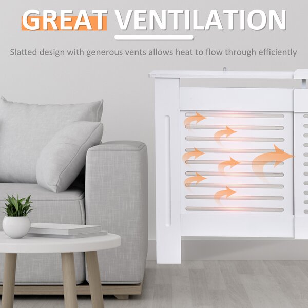 HOMCOM MDF Extendable Radiator Cover Cabinet Shelving Home Office Slatted Design White 139-208.5L x 20.5W x 82.5H cm Aosom UK
