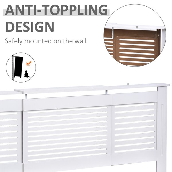 HOMCOM MDF Extendable Radiator Cover Cabinet Shelving Home Office Slatted Design White 139-208.5L x 20.5W x 82.5H cm Aosom UK