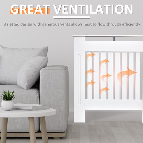 HOMCOM Vertical Slatted Radiator Cover, MDF Wooden Cabinet for Home Office, 78L x 19W x 81H cm, White Aosom UK