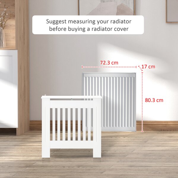 HOMCOM Vertical Slatted Radiator Cover, MDF Wooden Cabinet for Home Office, 78L x 19W x 81H cm, White Aosom UK