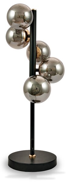 Blair Smoked Glass Ball and Black Metal Table Lamp | Roseland