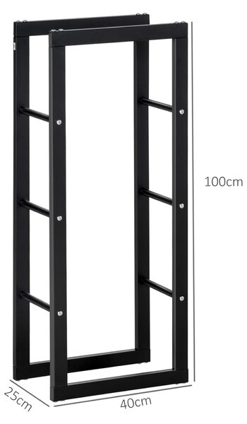 HOMCOM Metal Firewood Log Holder Tall Firewood Rack Indoor Outdoor Fireplace Wood Storage Shelf with Side Rails, Black, 40W x 25D x 100H cm