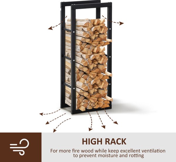 HOMCOM Metal Firewood Log Holder Tall Firewood Rack Indoor Outdoor Fireplace Wood Storage Shelf with Side Rails, Black, 40W x 25D x 100H cm