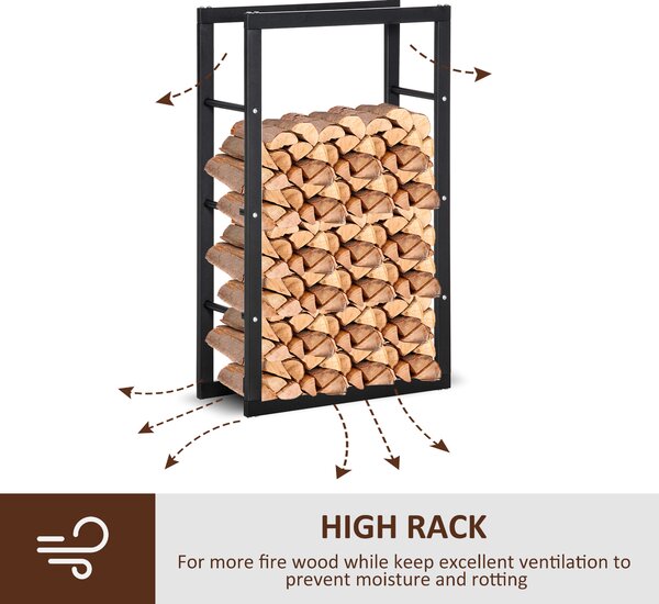 HOMCOM Metal Firewood Log Holder Tall Firewood Rack Indoor Outdoor Fireplace Wood Storage Shelf with Rust-Resistant, Black, 60W x 25D x 100H cm