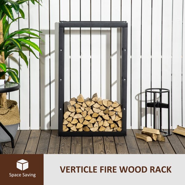 HOMCOM Metal Firewood Log Holder Tall Firewood Rack Indoor Outdoor Fireplace Wood Storage Shelf with Rust-Resistant, Black, 60W x 25D x 100H cm