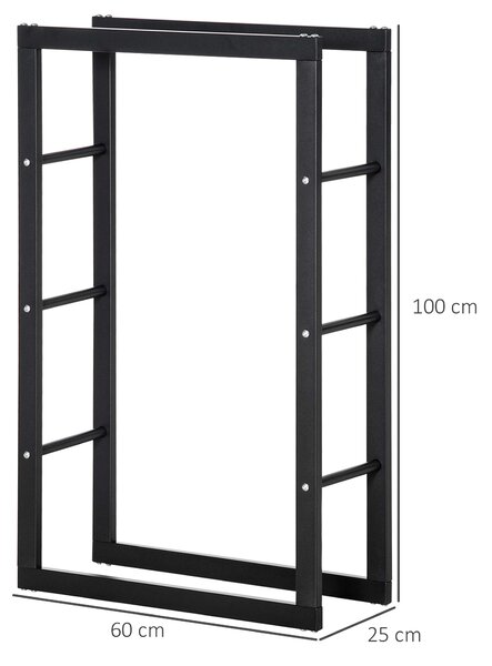 HOMCOM Metal Firewood Log Holder Tall Firewood Rack Indoor Outdoor Fireplace Wood Storage Shelf with Rust-Resistant, Black, 60W x 25D x 100H cm
