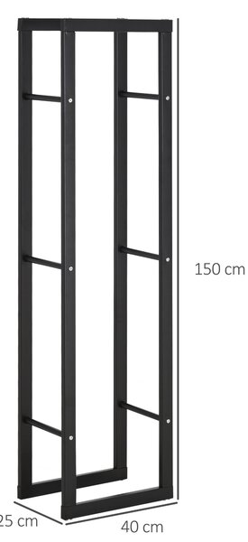 HOMCOM 150cm Tall Metal Firewood Log Holder Rack Double Tier w/ Balanced Base Side Rails Indoor Outdoor Traditional Fireplace Log Storage Cradle