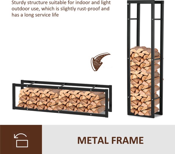 HOMCOM 150cm Tall Metal Firewood Log Holder Rack Double Tier w/ Balanced Base Side Rails Indoor Outdoor Traditional Fireplace Log Storage Cradle