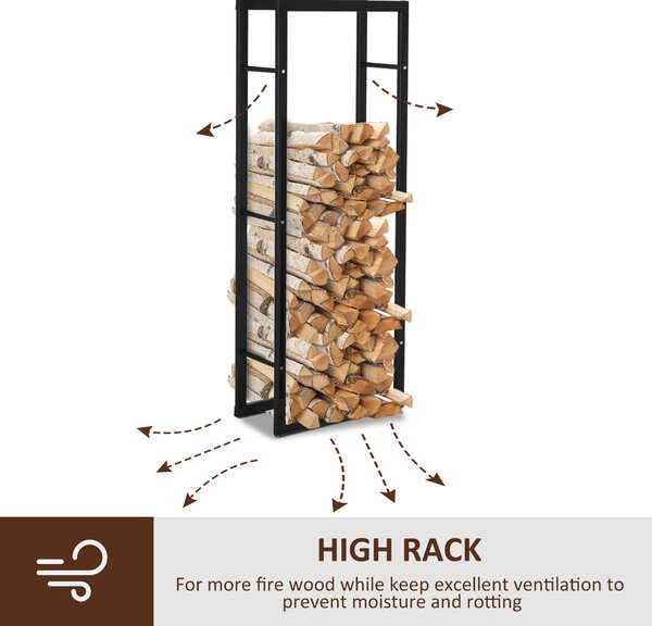 HOMCOM 150cm Tall Metal Firewood Log Holder Rack Double Tier w/ Balanced Base Side Rails Indoor Outdoor Traditional Fireplace Log Storage Cradle