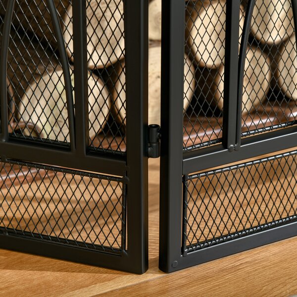 HOMCOM 3-Panel Folding Fireplace Screen, Metal Mesh Fire Spark Guard, 126L x 3W x 80H cm-Black Aosom UK