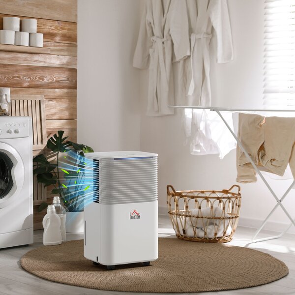 HOMCOM 10L/Day Quiet Compact Dehumidifier for Home Laundry Room Bedroom, Electric Moisture Air Dryer with 3 Modes Aosom UK